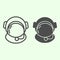 Spacesuit line and solid icon. Astronaut helmet with protective glass outline style pictogram on white background. Space