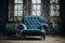 Spacious Blue armchair. Generate Ai