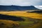 Spacious deserted valley with Iceland aerial river and hills