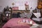 A spacious hipster vintage bedroom in a loft style with Christmas decorations