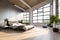 Spacious Loft Bedroom with Natural Light and Sleek Design AI Generative