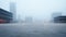 Spacious misty square in a polluted city, surrounded by typical gray skyscrapers. Urban architecture. Generative AI