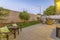 Spacious patio at the backyard of a home with a seating and dining area