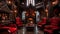 Spacious Room With Red Chairs and Fireplace, Cozy and Inviting Atmosphere, Vampire Dracula castle interior, victorian red