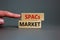 SPACs market symbol. Wooden blocks with words `SPACs, special purpose acquisition companies market` on beautiful grey background