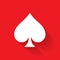 Spade poker suit symbol. White sign on red background. Simple vector flat element with gradient long shadow effect