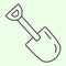 Spade thin line icon. Garden shovel working equipment outline style pictogram on white background. Building and