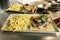 Spaetzle german baked gnocchi with chicken meat, champignons mushrooms asparagus and cheese
