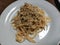 spagetti carbonara with cream and cheese