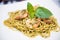 Spaghetti basil sauce with shimp