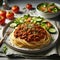 Spaghetti Bolognese with salad