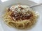 Spaghetti bolognese sprinkle cheese