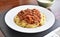 Spaghetti Bolognese on a white plate