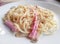 Spaghetti Cabonara, an Italian food is very famous in western style restaurant