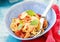 Spaghetti with calamary tomatoes and basil