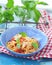 Spaghetti with calamary tomatoes and basil