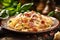 spaghetti carbonara cheese bacon meal food sauce meat pasta italian. Generative AI.