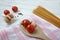 Spaghetti, cherry tomatoes, garlic, peppercorn on wooden background