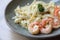 Spaghetti fettucini cream sauce with shrimp , Italian food