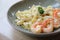 Spaghetti fettucini cream sauce with shrimp , Italian food