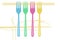 Spaghetti and forks are pictured in this food illustration on a blue background. are seen in this illustration.