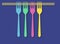 Spaghetti and forks are pictured in this food illustration on a blue background. are seen in this illustration.