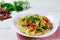 Spaghetti with Green Curry Sauce with Fish Balls Spaghetti kaeng Khiao Waan,Thai food