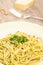 Spaghetti with green rucola pesto