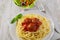 Spaghetti with meatballs sauce