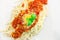 Spaghetti Milanese photographed from above