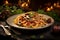 Spaghetti with mushrooms and tomato sauce on a dark background - Ai Generated