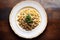 Spaghetti pasta with parmesan cheese and parsley on a plate. Generative AI