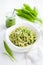 Spaghetti pasta with ramson (wild garlic) pesto