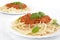Spaghetti ragu alla bolognese sauce on white,close up