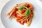 Spaghetti with scampi and tomato