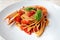 Spaghetti with scampi and tomato