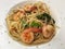 Spaghetti with Spicy Shrimp in a dish
