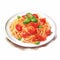 Spaghetti with tomato sauce and basil on white background. Vector illustration