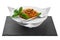 Spaghetti tuna pasta basil plate triangle shape slate table pretty