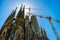 Spain, Barcelona. Panorama of the city. Temple under construction Sagrada de Familia