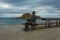 Spain, Blanes-09/14/2017: Monument to a man with a book on the background of a seascape