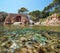 Spain boathouse and fish underwater Mediterranean