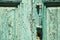 spain canarias brass r in a green closed wood door abstract