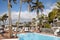 Spain, Canarias, Santa Cruz de Tenerife, Adeje - December 19, 2019: Seaside resort at summer day. Sun loungers.