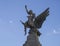 Spain, Canary islands, Tenerife, Santa Cruz de Tenerife, December 27, 2017: bronze statue of young men sitting on the giant eagle
