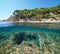 Spain coastline beach and eroded rocky bottom