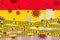 Spain Coronavirus quarantine concept. Covid-19, MERS-Cov. Yellow and black stripes on national flag. Vector.