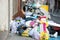 SPAIN. FIGUERES. 24.12.2016. Overcrowded garbage containers, on