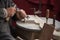 SPAIN. FIGUERES. FESTIVAL 20.05.2017 Stone carver carves a pattern on marble.