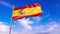 Spain flag waving against blue sky, perfect for news, digital composition